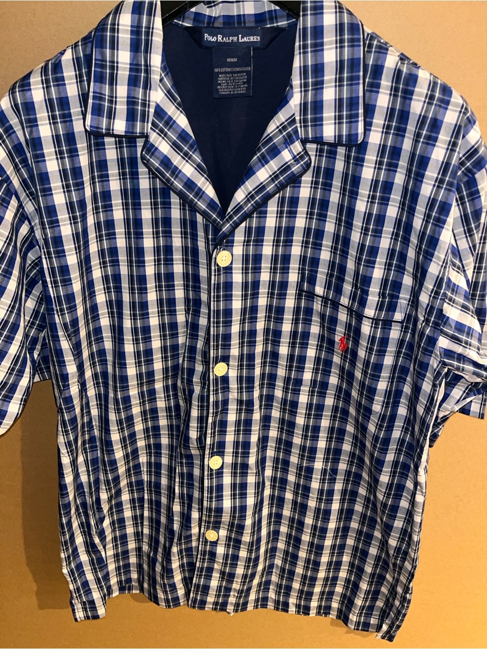 Polo Ralph Lauren Pajama Sleep Shirt Top Men's Medium Blue Cotton Button Front